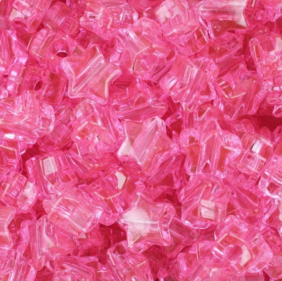 Clear Pink Star Beads, Cute Pink Translucent Kandi Beads, Star
