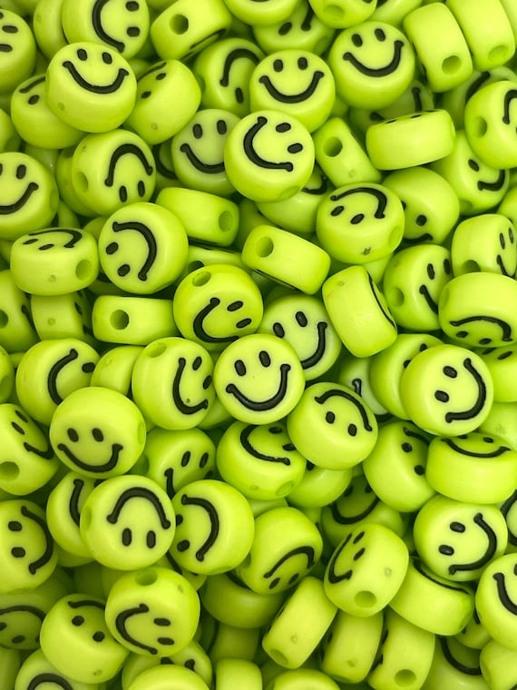 Cute Lime Green Smiley Face Spacer Beads Emoji Charm Happy Etsy