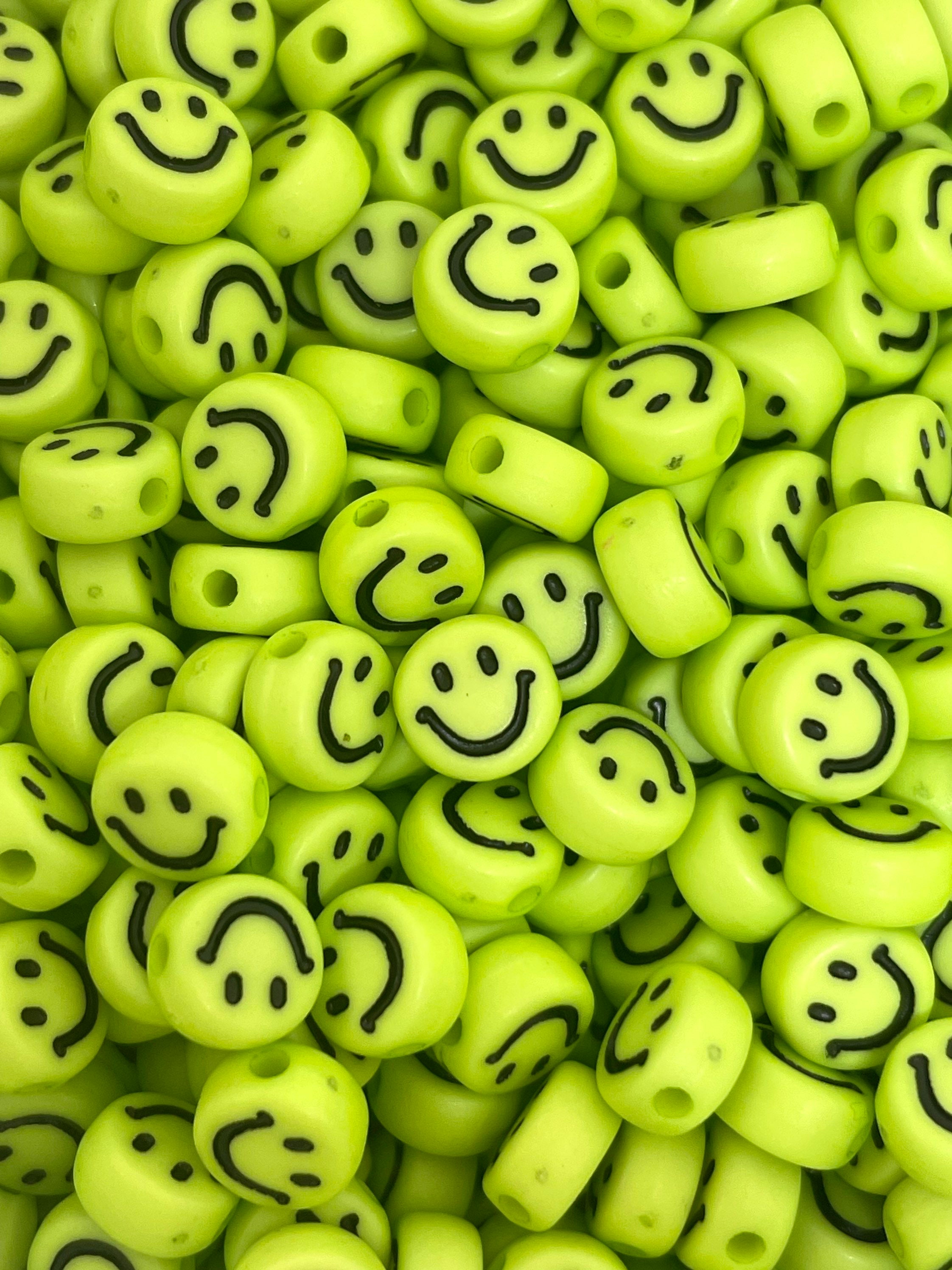 Cute Lime Green Smiley Face Spacer Beads, Emoji Charm, Happy Face Jewelry,  Tennis Ball Green 
