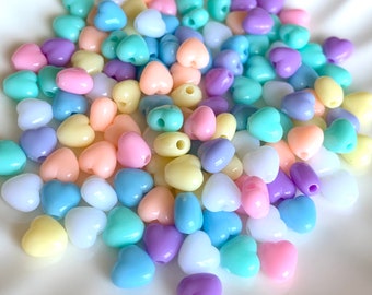 Tiny Beads, Heart Beads, Pastel Beads, Pastel Heart Beads, 7mm Beads, Fairy Kei Beads, Yume Kawaii, Yaami Kawaii Beads, Pastel Bead Set