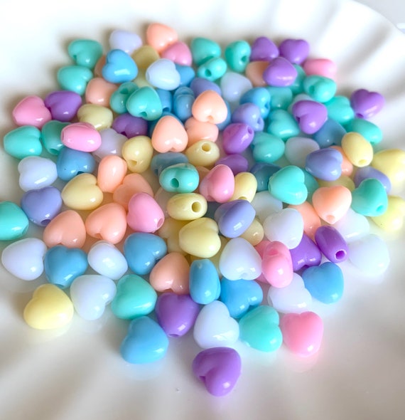 Tiny Beads, Heart Beads, Pastel Beads, Pastel Heart Beads, 7mm