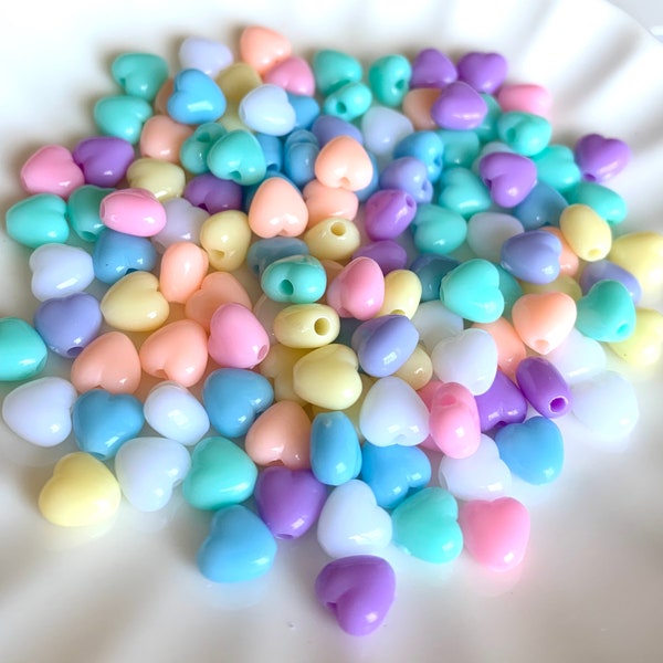 Tiny Beads, Heart Beads, Pastel Beads, Pastel Heart Beads, 7mm Beads, Fairy Kei Beads, Yume Kawaii, Yaami Kawaii Beads, Pastel Bead Set