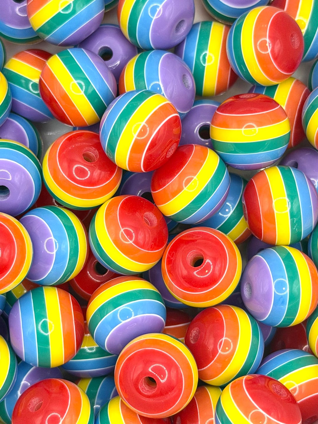 16mm Chunky Rainbow Candy Round Beads, Acrylic Rainbow Beads, Colorful ...