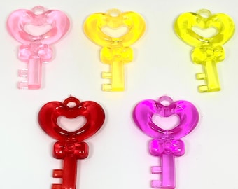 Large Rainbow Key Charms - Acrylic, 5 piece set