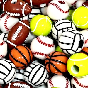 Sports Bead Set, Football, Basketball, Baseball, Tennis Ball, Volleyball Beads for Lanyard, Keychain, Jewelry Making, Team Sports
