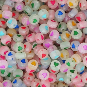 Glow in the Dark Letter Beads, Glow in the Dark Heart Alphabet Beads, 7mm  Beads, Heart Beads, Kawaii Beads, Disc Beads, Rainbow Beads -  Singapore