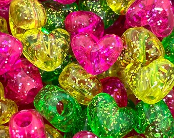Bright Heart Glitter Bead Mix, Summer Beads for Bracelet, Chains, Sparkle Beads