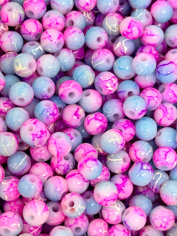 Pink & Blue Crackle Glass Round Beads, 8mm by Bead Landing™