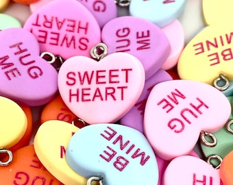 Cute Conversation Heart Candy Pendants, Candy Hearts, DIY Jewelry