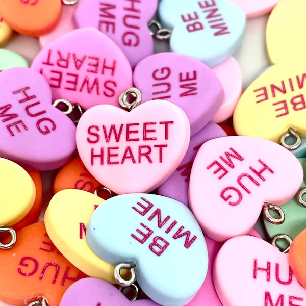 Cute Conversation Heart Candy Pendants, Candy Hearts, DIY Jewelry