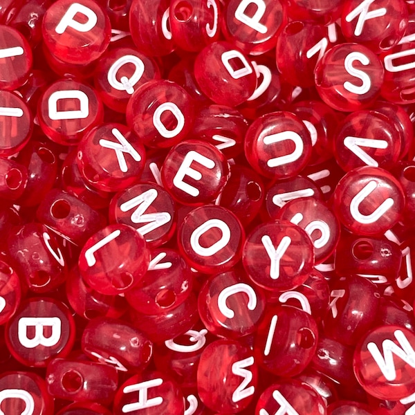 Red Letter Beads For Valentine's Day, Red Alphabet Beads for Word Jewelry, Valentine's Day Beads, Translucent Red Beads
