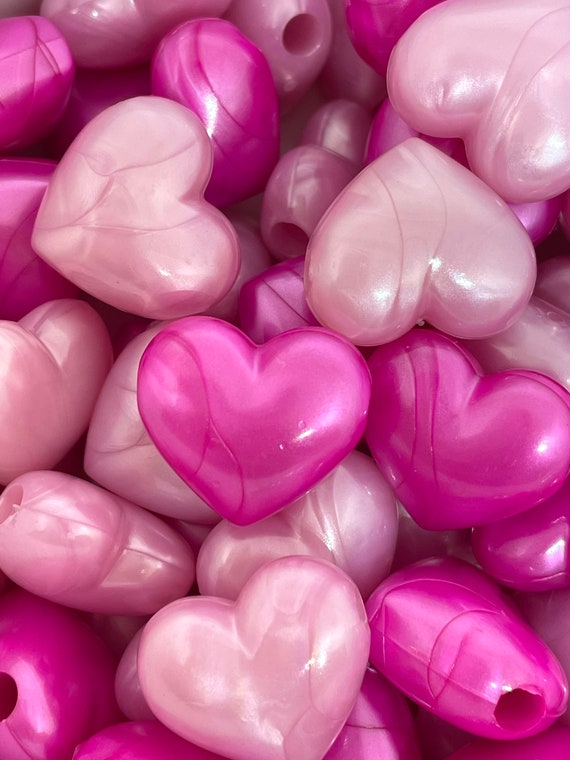 Chunky Heart Beads, Shiny Heart Beads, Heart Charms, Shiny Heart