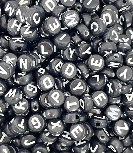 Black Letter Beads for Jewelry Making, Black Alphabet Beads for