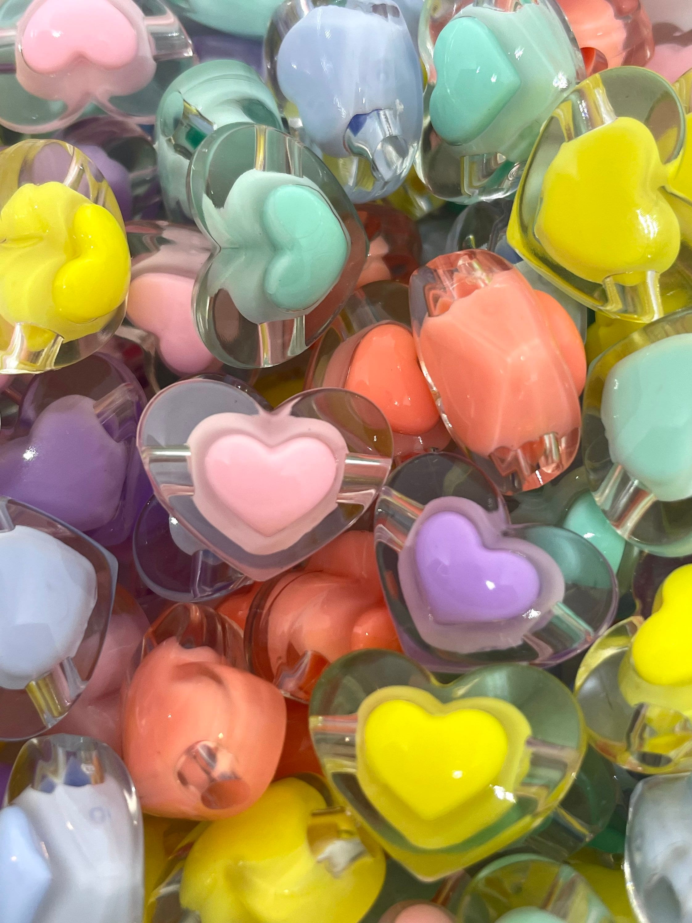 Chunky Heart Beads, Shiny Heart Beads, Heart Charms, Shiny Heart Pendant,  Iridescent Heart Beads, Iridescent Beads, Shiny Beads