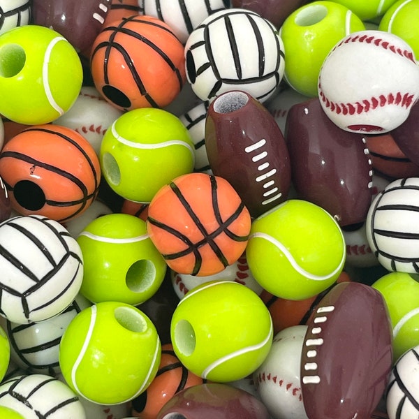 Sports Bead Set, Football, Basketball, Baseball, Tennis Ball, Volleyball Beads for Lanyard, Keychain, Jewelry Making, Team Sports