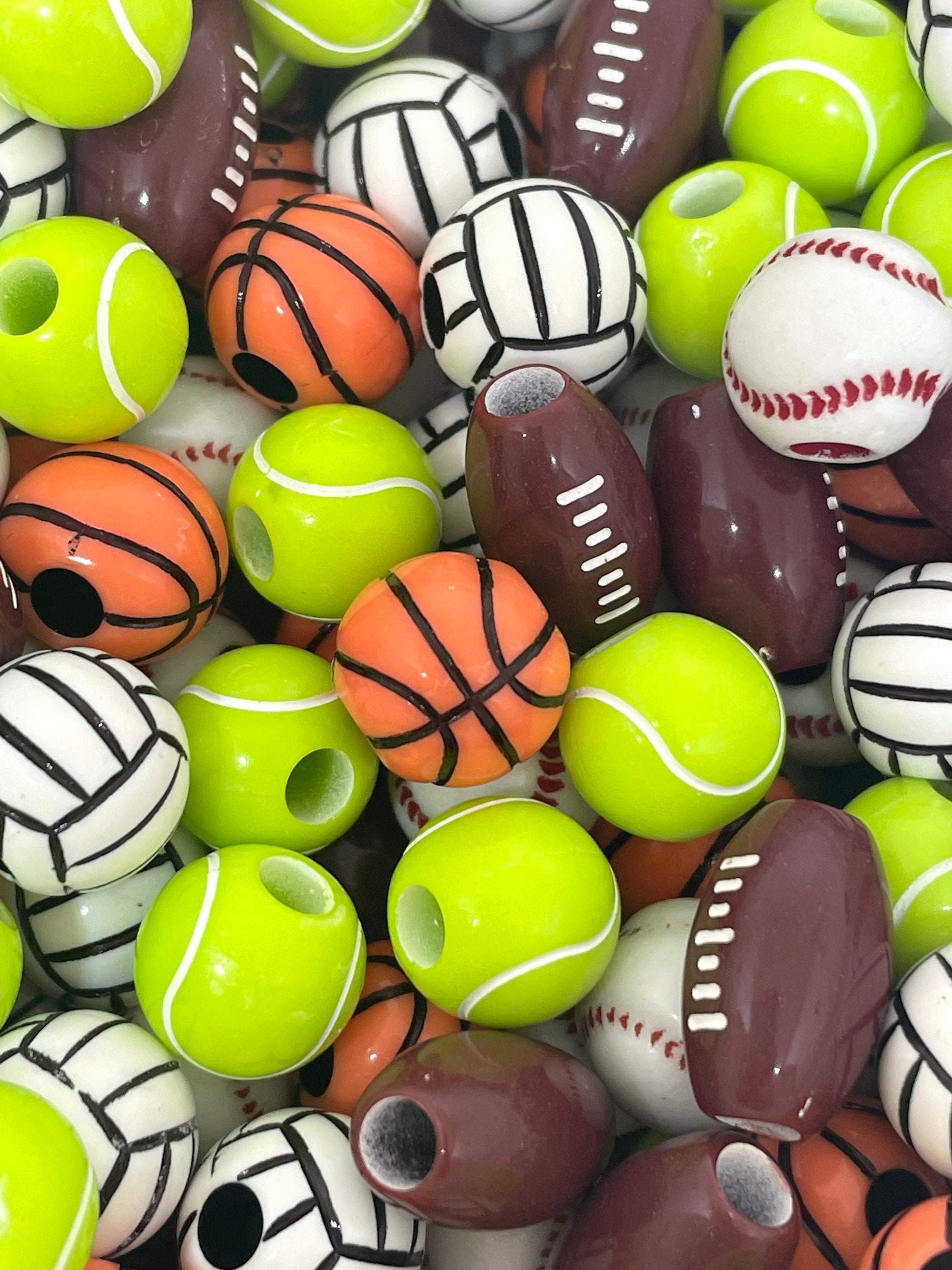 64 Pieces Sports Ball Wooden Beads, Wooden Sports Beads with Baseball,  Basketball, Football, Volleyball, Tennis, DIY Crafts Beads, Wooden Beads  for