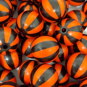 20mm Halloween Striped Beach Ball Beads, Chunky Large Halloween Beads for Jewelry Making, Orange and Black, SF Giants