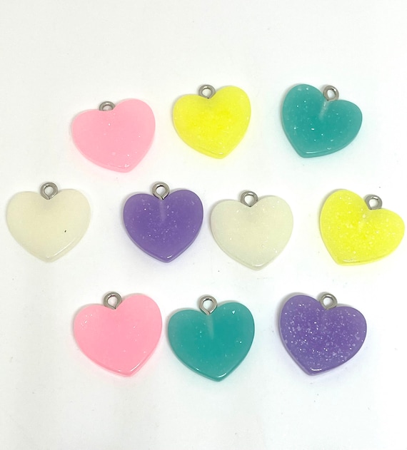 Cute Resin Heart Charms for Jewelry Making, Pastel Heart Charms for Necklace,  Bracelet, Kawaii Charms 