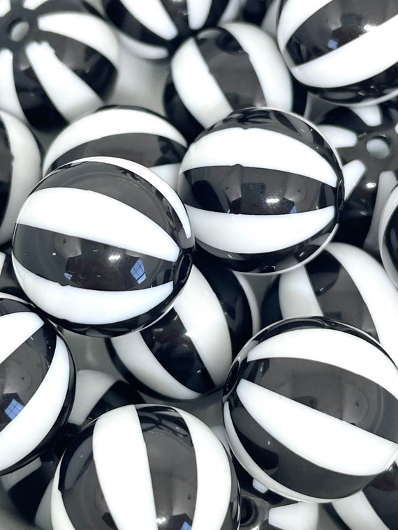 Black and White Beach Ball Beads, Black and White Striped Beads, Large  Chunky Round Beads for Jewelry Making, Chunky Jewelry, 20mm Beads 