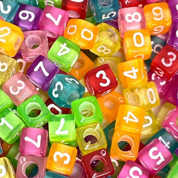 Colorful Cube Number Beads, Number Charms, Lucky Number Pendant, Bright Alphabet Beads, Numbers for Jewelry