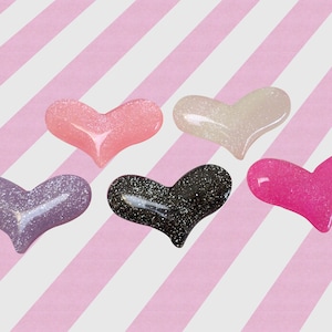 Pastel Glitter Hearts Decoden Resin Cabochons, 5pc