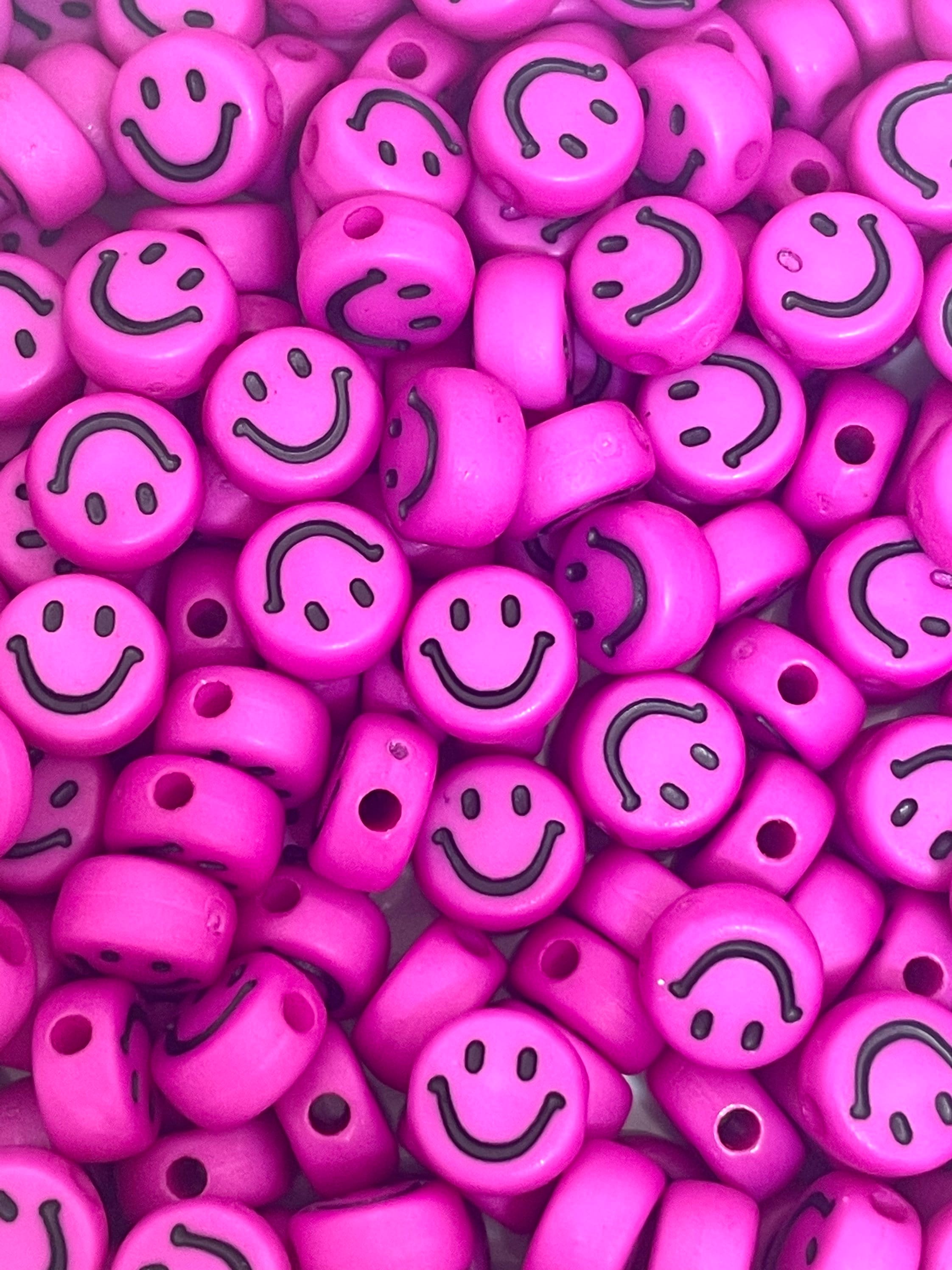 Smiley Beads Emoji Flower Pink Purple Beads for Jewelry Making 20 pcs Mix