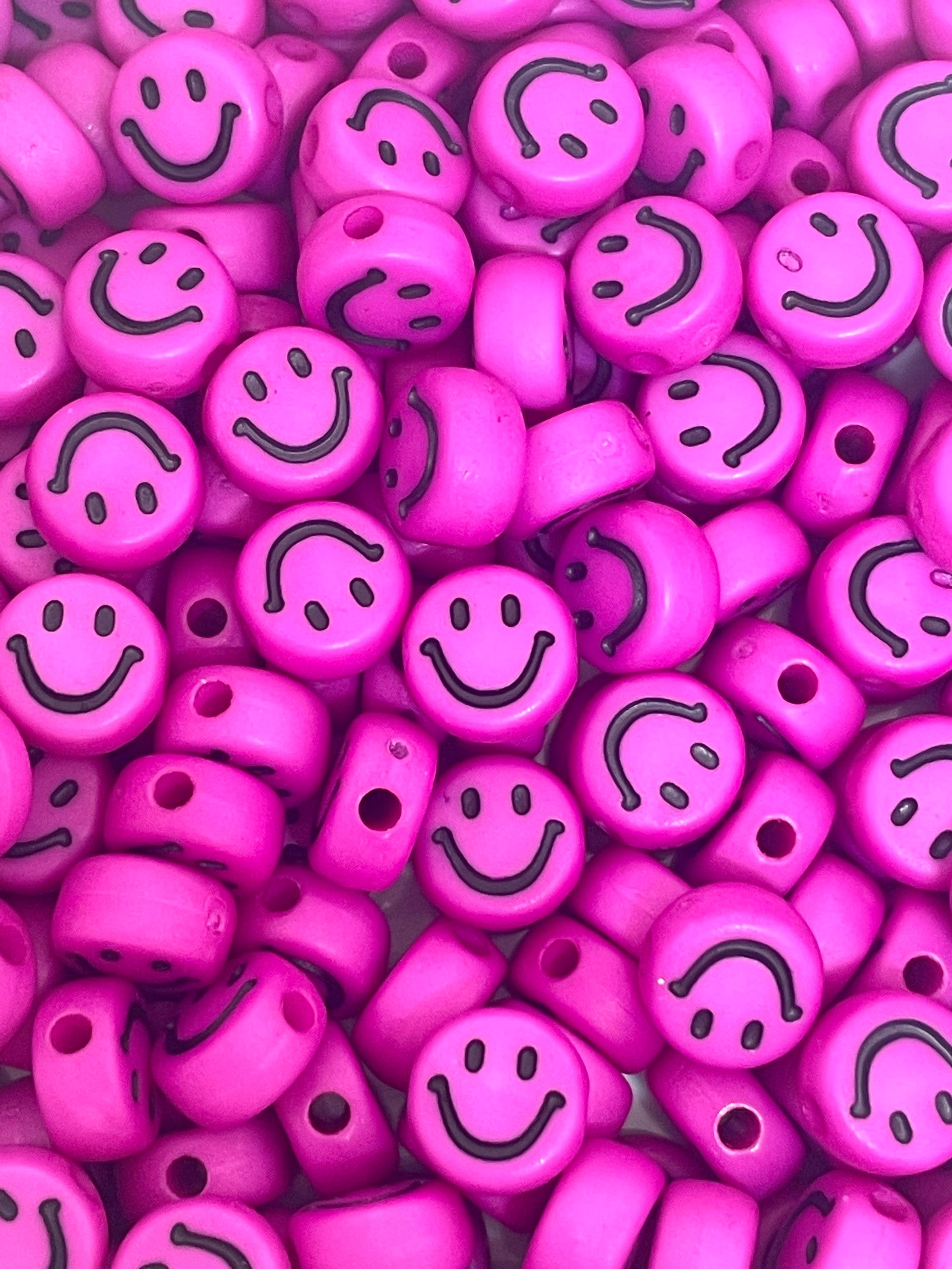 Cutie Happy Face Beads, Emoji Charm, Smiley Face Spacer Beads, Neon Be