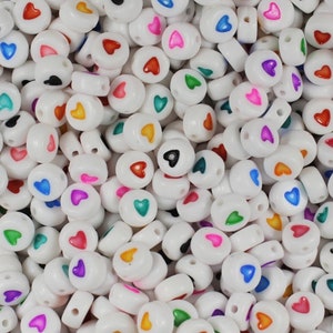Rainbow Letter Beads, Heart Alphabet Beads, 7mm Beads, Heart Beads, Kawaii Beads, Disc Beads, Rainbow Beads, Colorful Beads