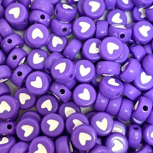 Purple Spacer Beads for Alphabet Jewelry, Letter Beads, Purple Heart Charm for Jewelry Making, Bracelet Beads, Anklet Beads