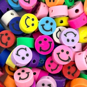 Happy Face Beads, Smiley Face Charm, Emoji Charm for Jewelry Making, Bracelet, Alphabet Beads Spacer, Handmade Polymer Clay Beads