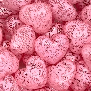 Pink Lace Heart Beads, Decorative Acrylic Hearts for Jewelry and Craft Projects