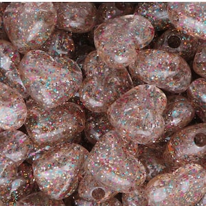 Confetti Beads, Glitter Beads, Large Heart Beads, Pendant Beads, Kawaii Beads for Necklace, Choker Beads, 18mm Beads, Large Hole Beads
