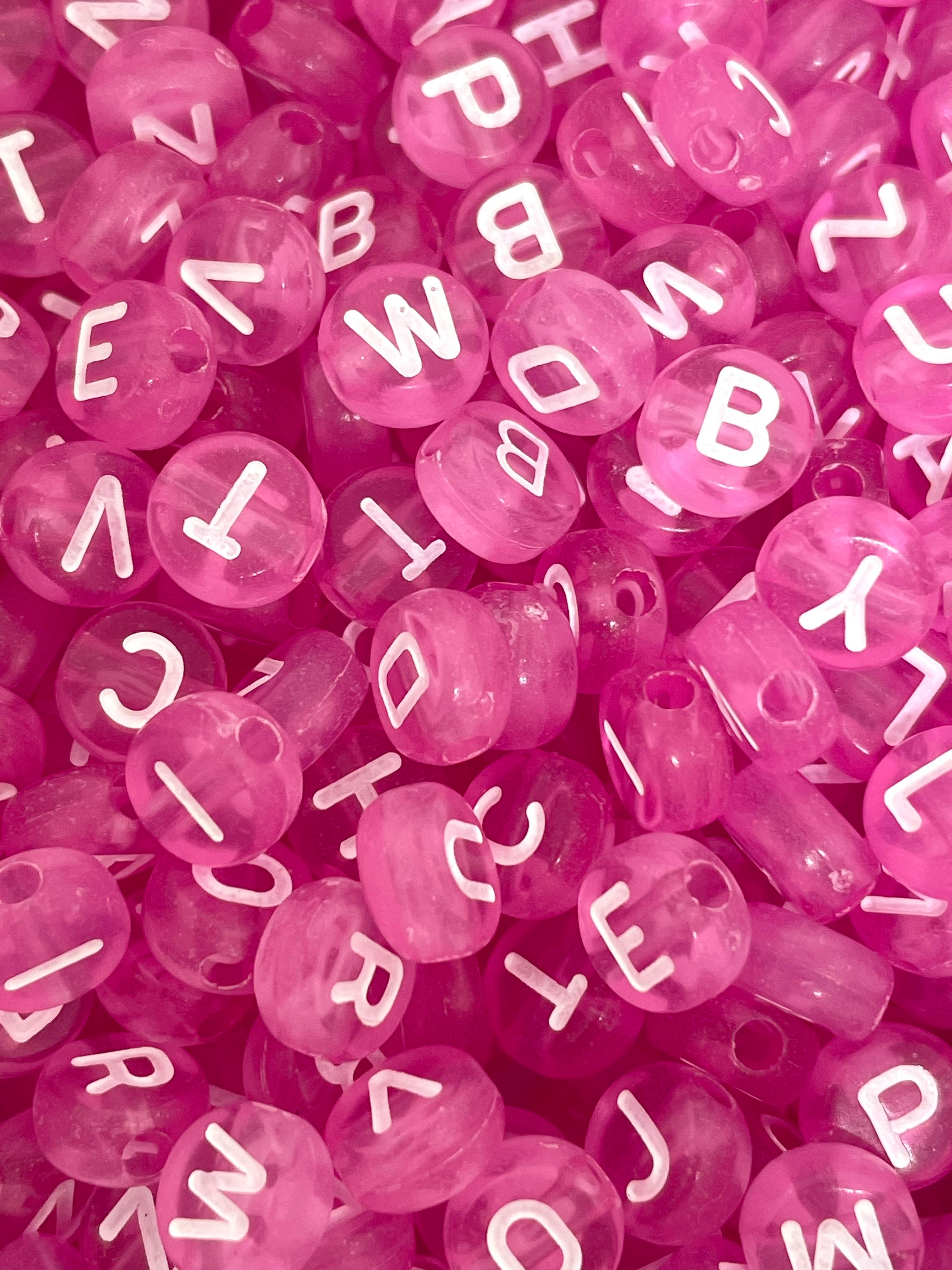 Pink Alphabet Letter Beads, Translucent Acrylic Pink Letters Beads, Round  Acrylic Beads, Mixed Letters Beads, Name Beads 7mm 357 