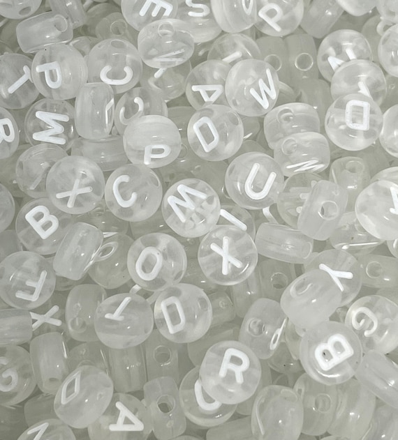 Clear Alphabet Beads for Jewelry Making, Clear Letter Beads for Bracelet,  Clear Coin Alphabet Beads, Pastel Goth Beads, Letter Bead Set 