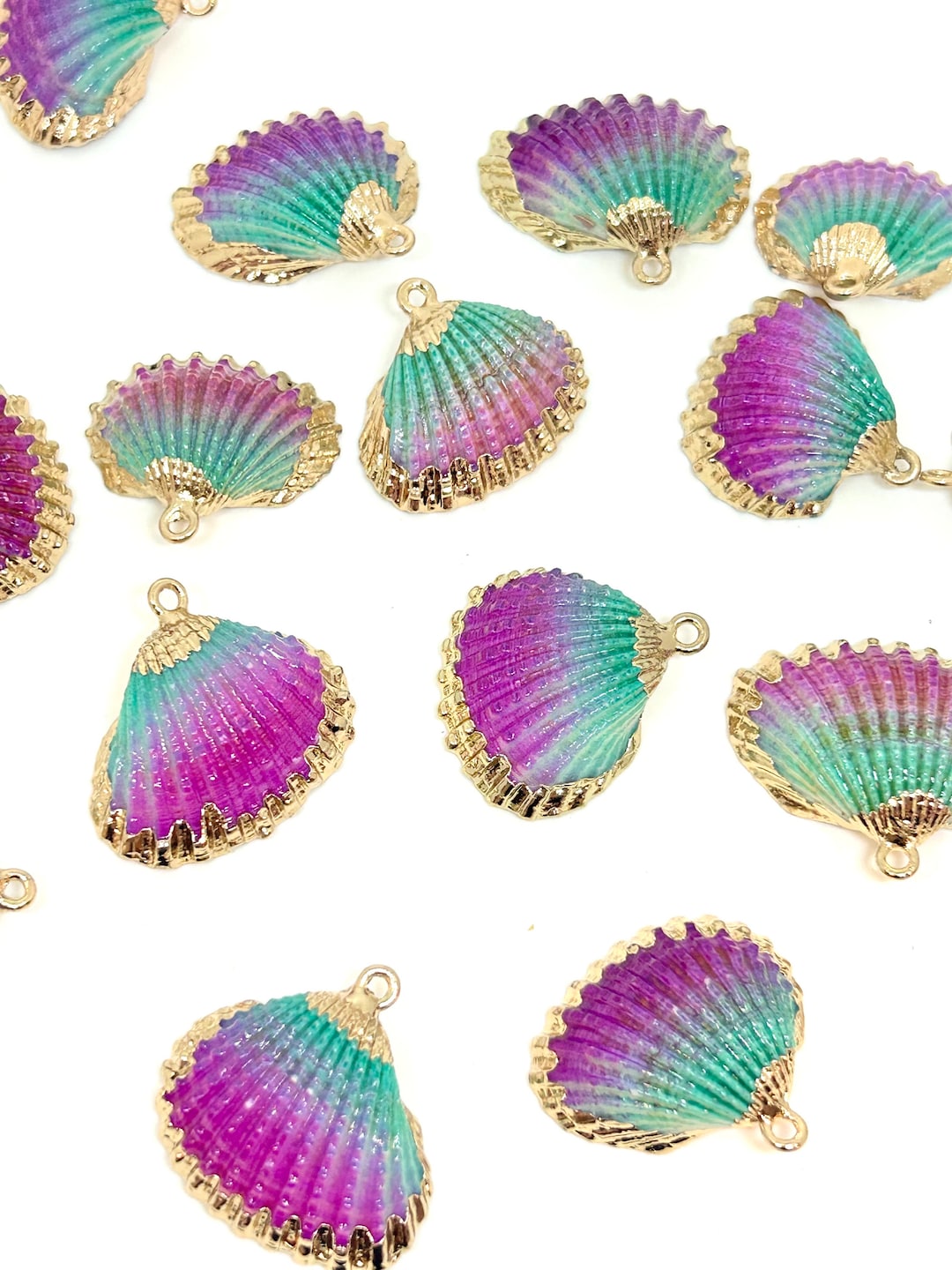 Green & Purple Ombre Mermaid Sea Shell Charms With Gold Accents by ...