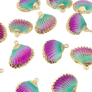 Green & Purple Ombre Mermaid Sea Shell Charms with Gold Accents by Madison Beads - Perfect for Enchanting Jewelry and Craft Projects