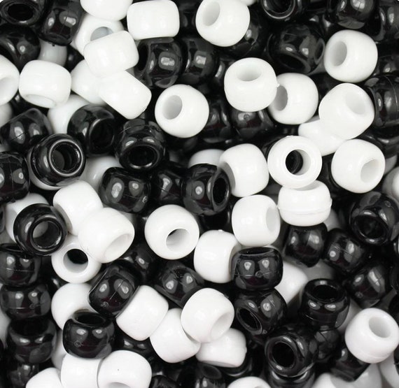 Black and White Pony Bead Mix, 9mm Beads, Black Pony Beads, White