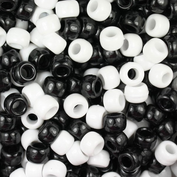 Black and White Pony Bead Mix, 9mm Beads, Black Pony Beads, White Pony Beads for Bracelet, Halloween Beads, Celebration Beads for Necklace