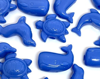 Periwinkle Marine Animal Beads, Sea Life Beads, Ocean Beads for Kids, Whale, Seal, Dolphin, and Sea Turtle Charms, Blue Beads