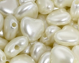 White Pearl Heart Beads, Pearlized Heart Beads for Jewelry Making, Acrylic Beads for Bracelet, White Spacer Beads, Cosplay Beads