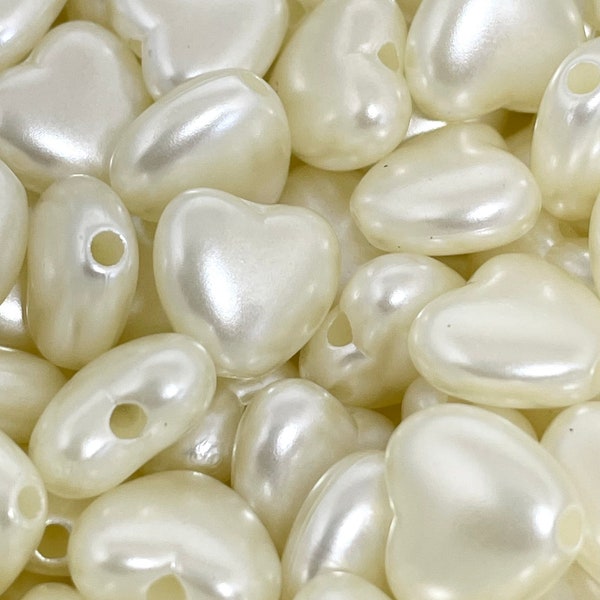 White Pearl Heart Beads, Pearlized Heart Beads for Jewelry Making, Acrylic Beads for Bracelet, White Spacer Beads, Cosplay Beads