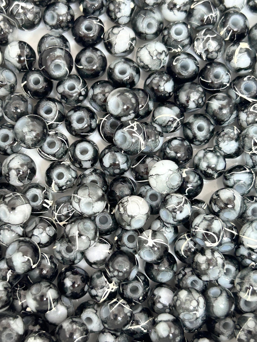 Black and White Marble Beads, Black and White Beads, Black and White