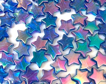 Shimmery Mermaid Purple Blue Star Beads, Acrylic Beads, 100pc  set