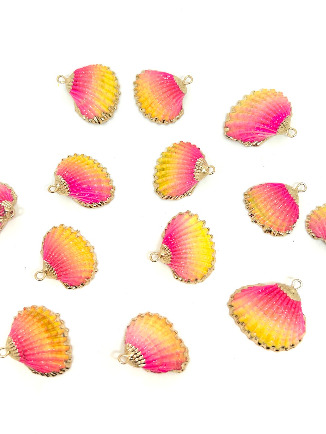 Yellow & Pink Ombre Mermaid Sea Shell Charms With Gold Accents by ...