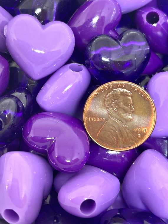 Purple Heart Charms for Jewelry Making, Lavender Purple Beads for Necklace, Heart  Beads, Dark Purple Bead Mix, Bead Set 