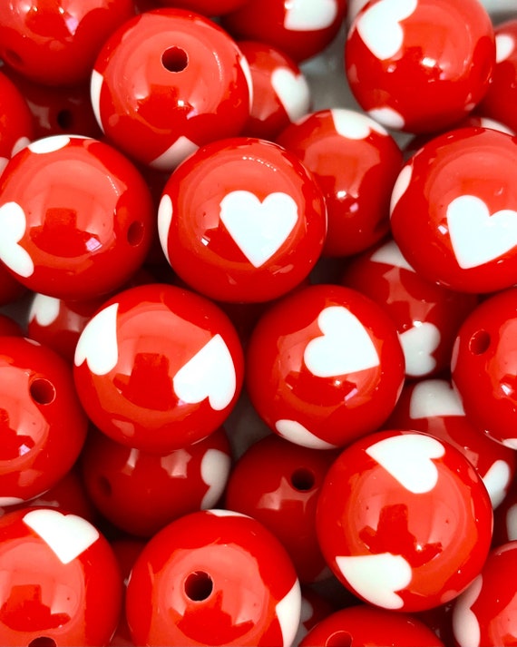 Bright Red Beads Chunky Heart Beads Large Round Beads for Chunky Necklace 20mm Chunky Beads for Jewelry Making Bubblegum Beads Etsy