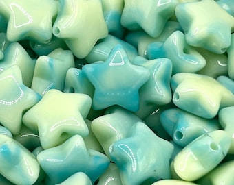 Blue and White Marbled Star Beads, Jewelry Craft Supplies