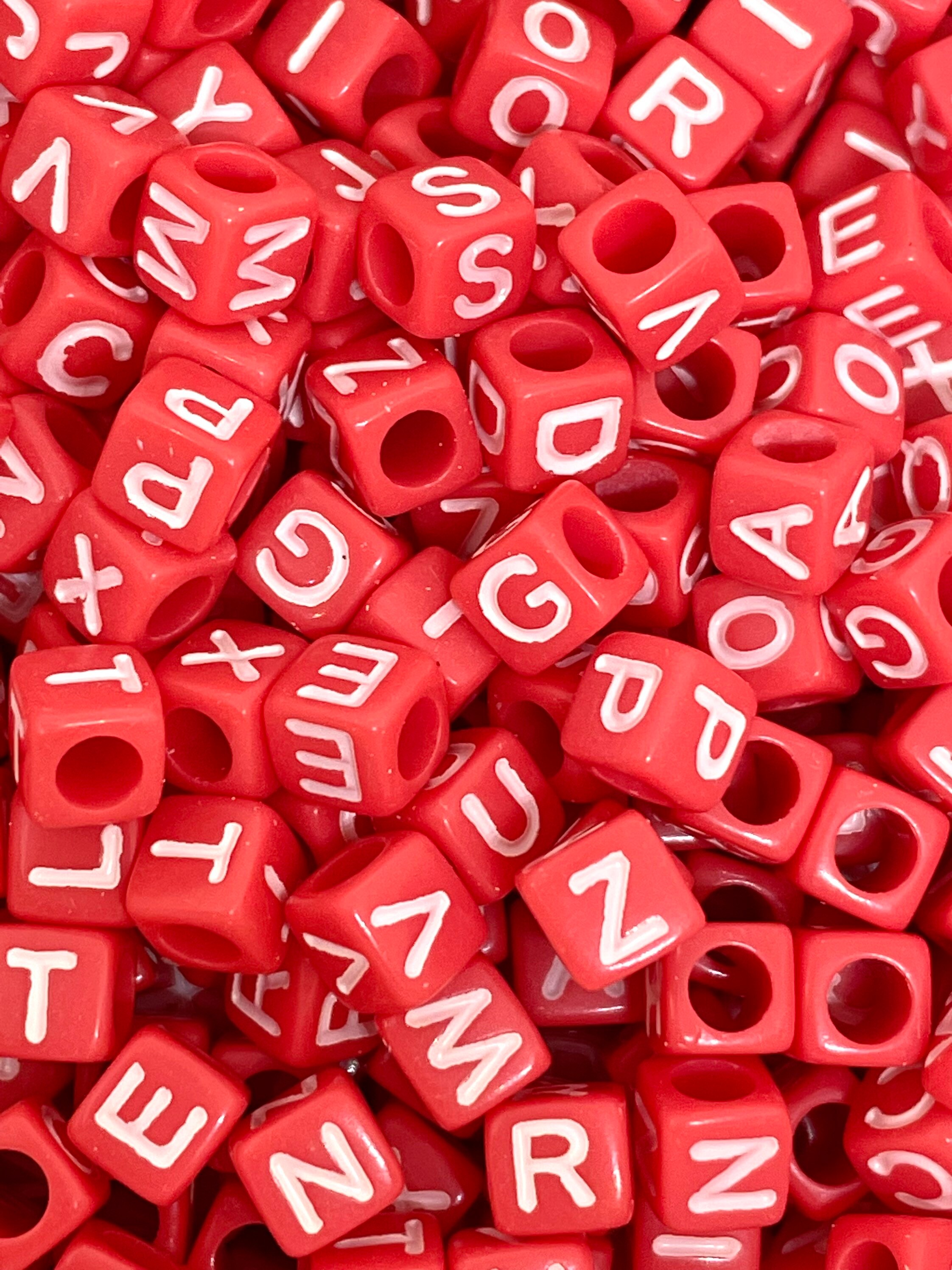 Valentine's Day Alphabet Beads, Red Cube Letter Beads for Jewelry making,  Bracelet, Name Beads, Square Word Beads