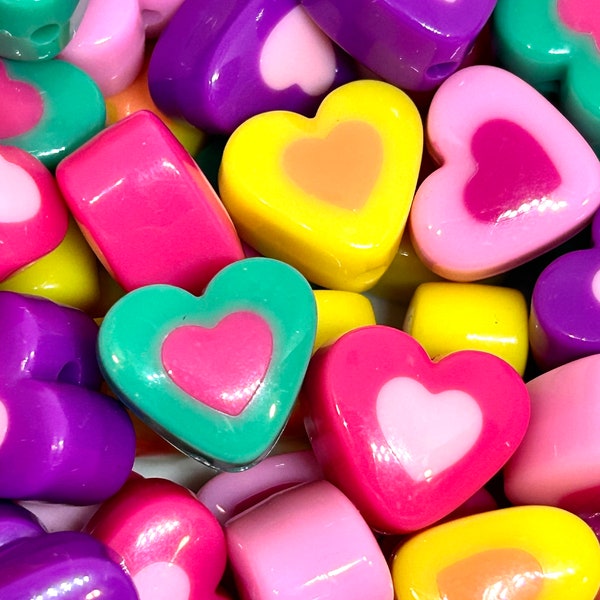 Bright Pastel Two-Toned Heart Candy Chunky Beads - Vibrant & Playful Jewelry Essential