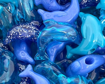 Ciondolo a forma di delfino, gioielli a tema oceano, perline blu, ciondolo a forma di delfino, perline con foro grande